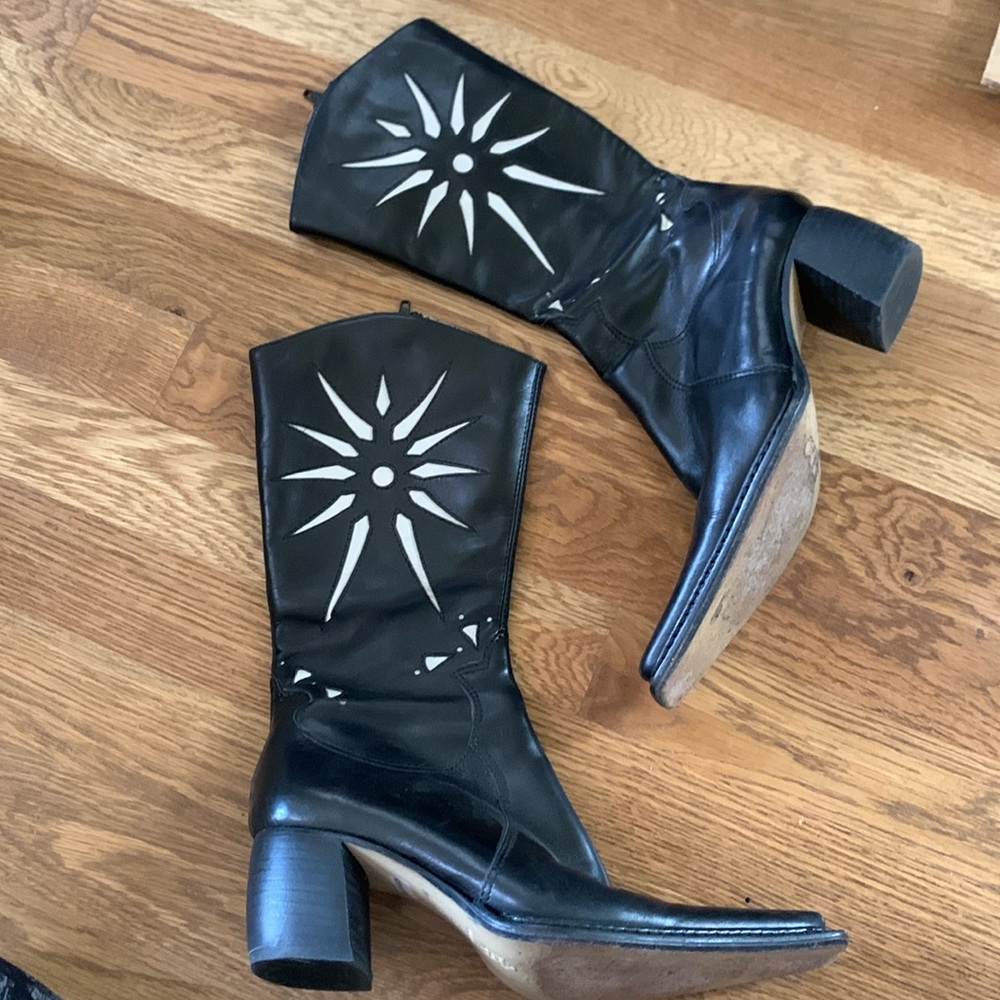 Black Leather Zip Kenneth Cole North Star Cowboy Boots Made in Italy 5 B